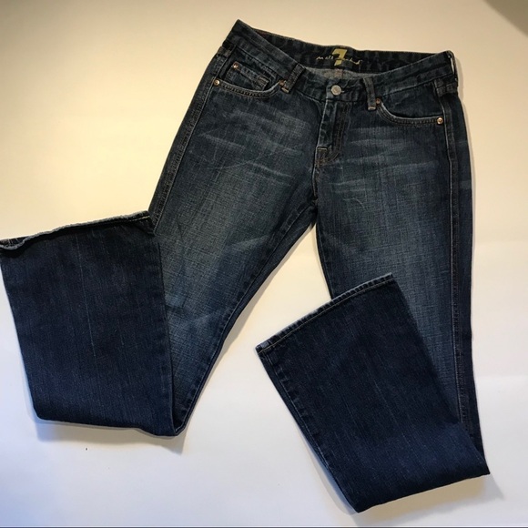 7FAMK "A" Pocket Low Rise Flare Jeans Dark Blue Womens Size 27 30" Waist - Picture 5 of 7